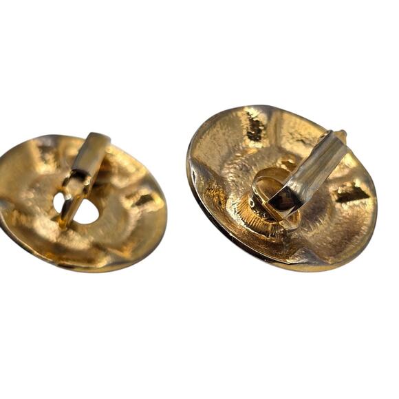 Imitation Pearl Earrings Baguette Rhinestones Round Dome Vintage Clip On - Picture 5 of 9